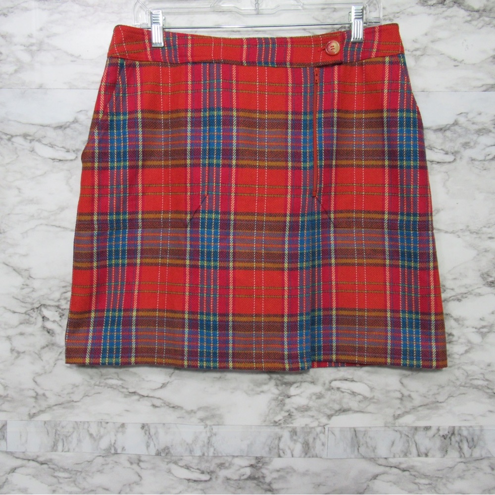 I.E. Relaxed Academia Plaid Multi Color Wool Blend Wrap Skirt Size 12